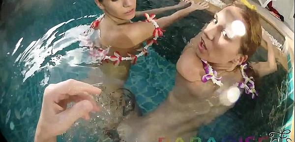  Paradise Gfs - Twins get naked and fucked in outdoor pool - Part 2